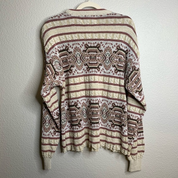 Vtg Ivory Sweater w Maroon Details Distressed Hem - Picture 5 of 5